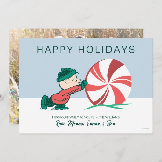 Charlie Brown | Rollen in het vakantieseizoen Feestdagenkaart (Voorkant / Achterkant)