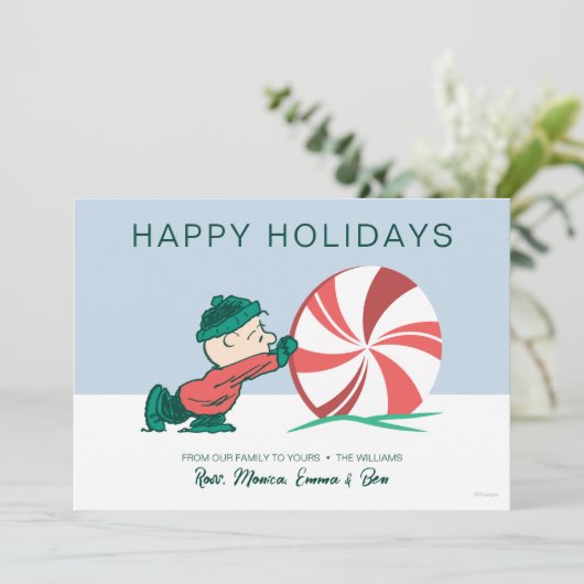 Charlie Brown | Rollen in het vakantieseizoen Feestdagenkaart (Staand voorkant)