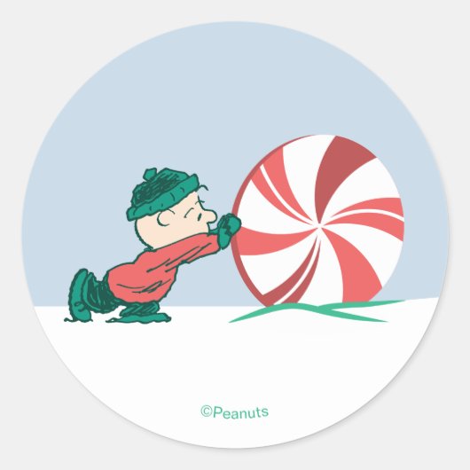 Charlie Brown | Rolling Into the Holiday Season Ronde Sticker (Voorkant)