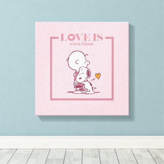 Charlie Brown & Snoopy - Liefde is een beste vrien Canvas Afdruk (Insitu (Houten vloer))