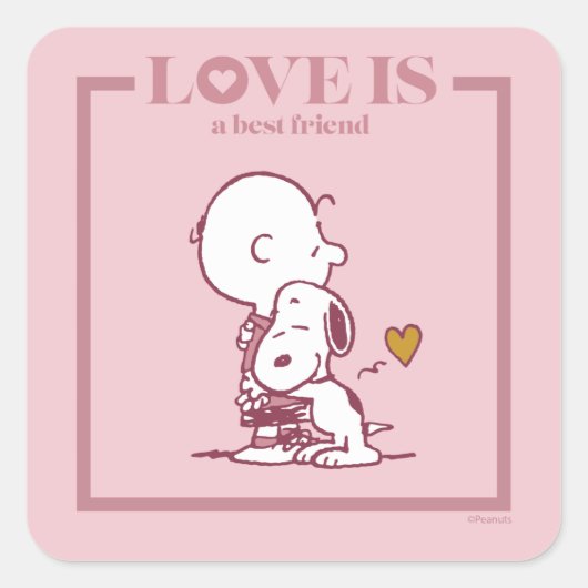 Charlie Brown & Snoopy - Liefde is een beste vrien Vierkante Sticker (Voorkant)