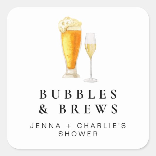 CHARLIE Bubbles & Brews Koppel Bruiloft Favor Vierkante Sticker (Voorkant)