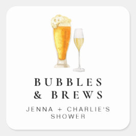 CHARLIE Bubbles & Brews Koppel Bruiloft Favor Vierkante Sticker