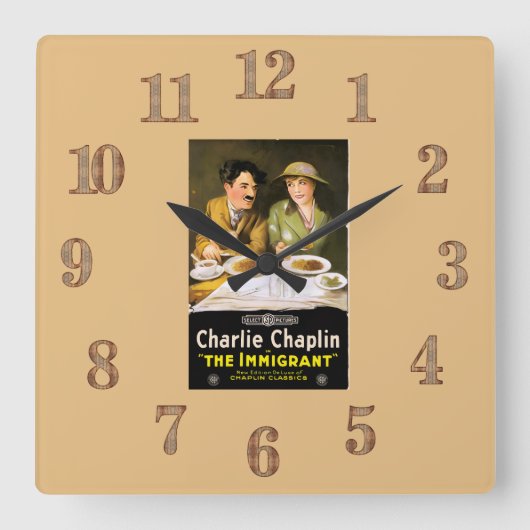 Charlie Chaplin/The Immigrant Wall Clock Vierkante Klok (Voorkant)