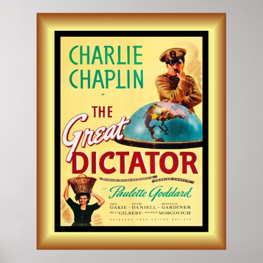 Charlie Chaplin's ~ The Great Dictator 1940 ~ Post Poster (Voorkant)