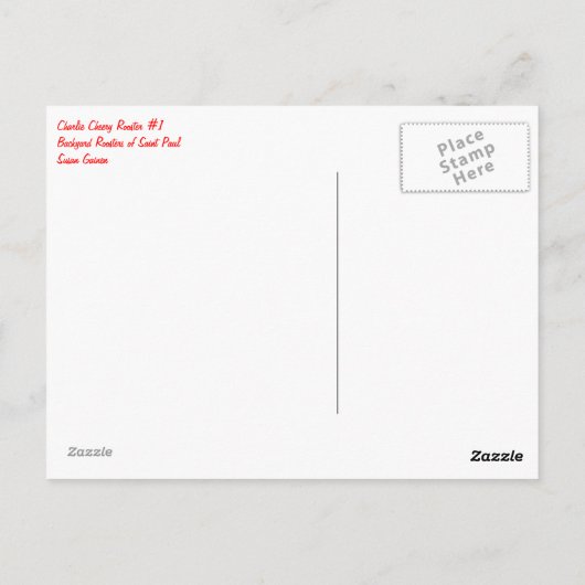 Charlie Cheery Rooster #1 Briefkaart (Achterkant)