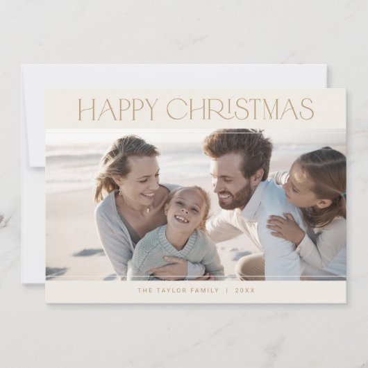 CHARLIE Gold Moderne Familiefoto Gelukkig Kerstfee Feestdagenkaart (Voorkant)