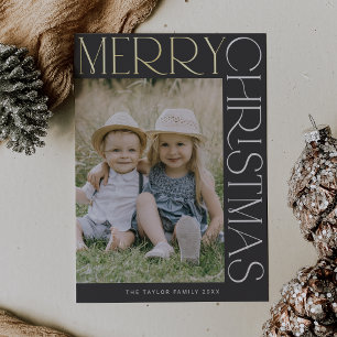 CHARLIE Gray Gold Folie Fun Foto Vrolijk Kerstfees Feestdagenkaart