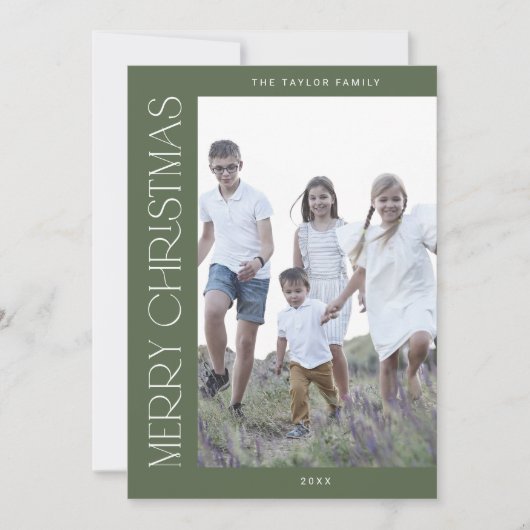 CHARLIE Green Familie Foto Boho Vrolijk Kerstfeest Feestdagenkaart (Voorkant)