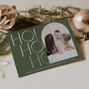 CHARLIE Green Gold Folie Ho Ho Ho Foto Kerst Feestdagenkaart