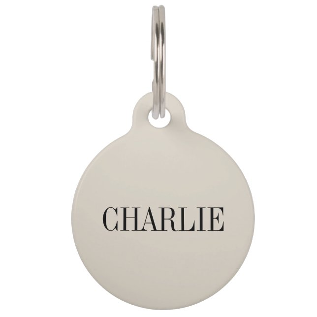 Charlie Klassieke Naam Monogram | Beige Huisdierpenning (Voorkant)