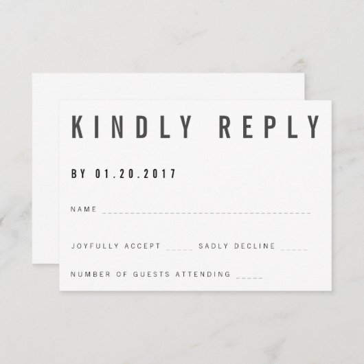 Charlie Minimalistische RSVP Kaart (Voorkant / Achterkant)