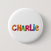 CHARLIE Naam in Levendig Haakpatroon Ronde Button 5,7 Cm (Voorkant)