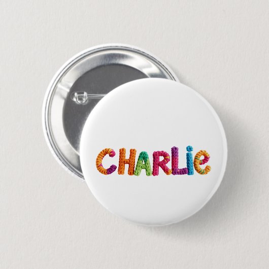 CHARLIE Naam in Levendig Haakpatroon Ronde Button 5,7 Cm (Voorkant /achterkant)