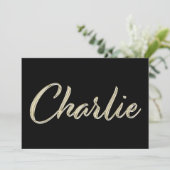 Charlie Name white gold Handwriting Karte Kaart (Staand voorkant)