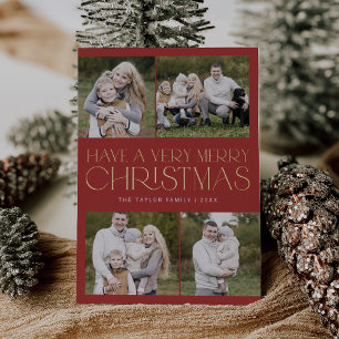 CHARLIE Rood Goud Folie Familie Multi Foto Kerstmi Feestdagenkaart