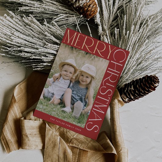 CHARLIE Rood Goud Folie Fun Foto Prettig Kerstfees Feestdagenkaart