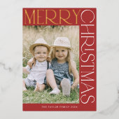 CHARLIE Rood Goud Folie Fun Foto Prettig Kerstfees Feestdagenkaart (Voorkant)