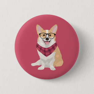Charlie The Hipster Pset Pembroke Welsh Corgi Dog Ronde Button 5,7 Cm