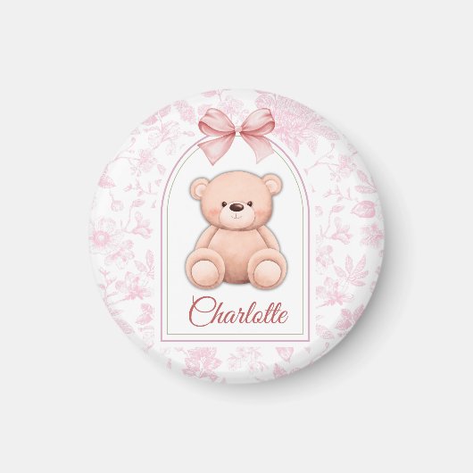 Charlotte | Aangepaste Roze Teddybeer Nursery Desi Magneet (Voorkant)