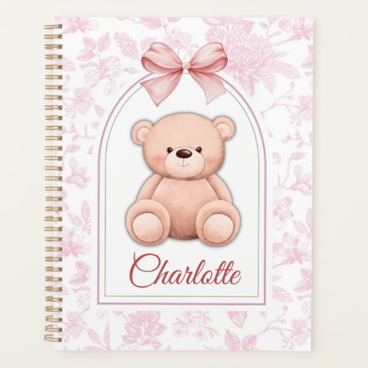 Charlotte | Aangepaste Roze Teddybeer Nursery Desi Planner (Voorkant)