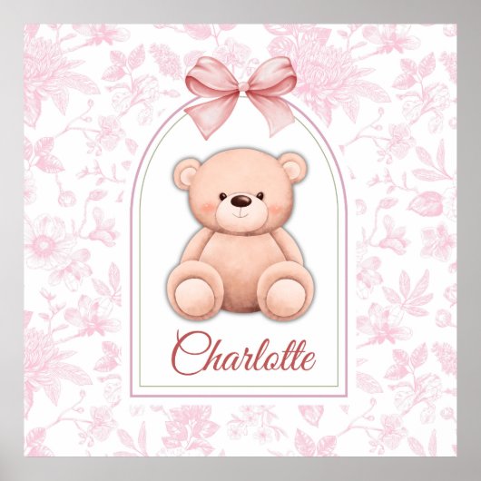 Charlotte | Aangepaste Roze Teddybeer Nursery Desi Poster (Voorkant)