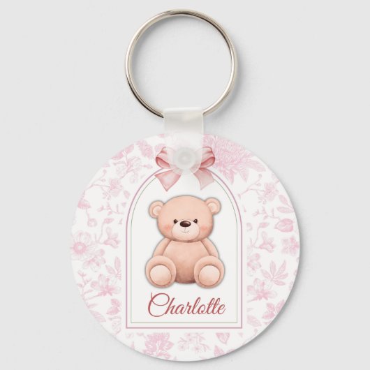 Charlotte | Aangepaste Roze Teddybeer Nursery Desi Sleutelhanger (Voorkant)