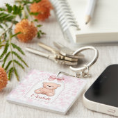 Charlotte | Aangepaste Roze Teddybeer Nursery Desi Sleutelhanger (Voorkant Rechts)