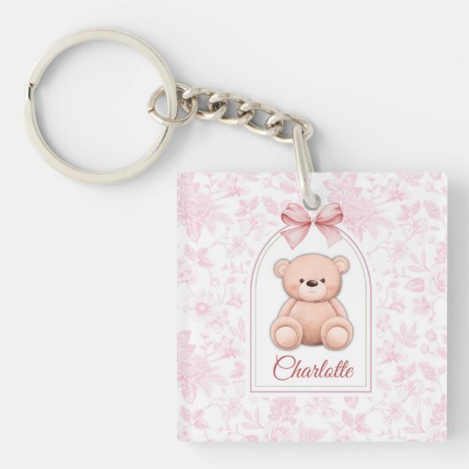 Charlotte | Aangepaste Roze Teddybeer Nursery Desi Sleutelhanger (voorkant)