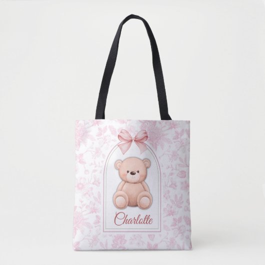 Charlotte | Aangepaste Roze Teddybeer Nursery Desi Tote Bag (Voorkant)