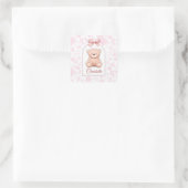 Charlotte | Aangepaste Roze Teddybeer Nursery Desi Vierkante Sticker (Tas)