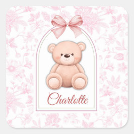 Charlotte | Aangepaste Roze Teddybeer Nursery Desi Vierkante Sticker