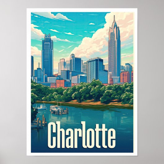 Charlotte Art Vintage reisillustratie Poster (Voorkant)