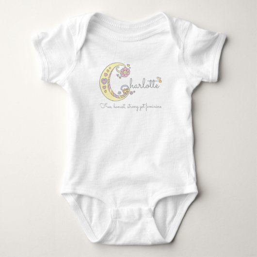 Charlotte baby meisjes naam gepersonaliseerde bete romper (Voorkant)