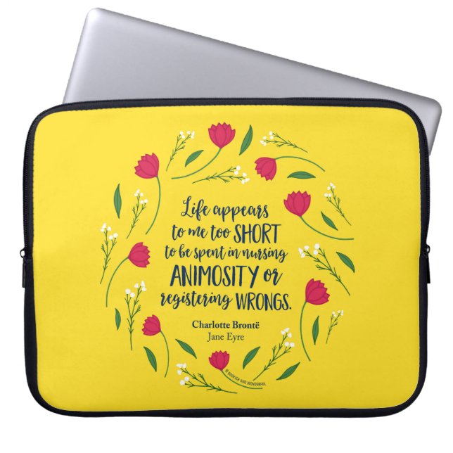 Charlotte Bronte Jane Eyre Floral Life Book Quote Laptop Sleeve (Voorkant)