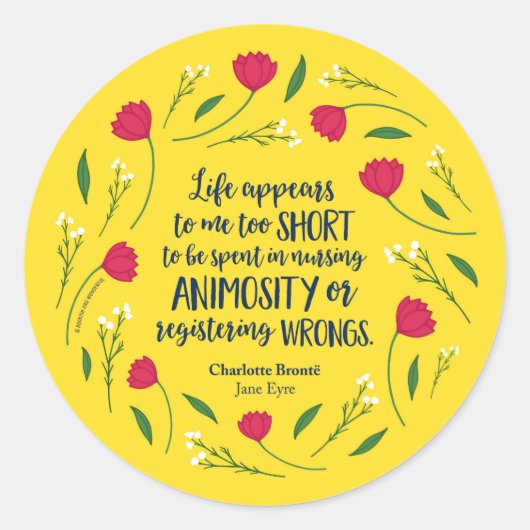 Charlotte Bronte Jane Eyre Floral Life Book Quote Ronde Sticker (Voorkant)