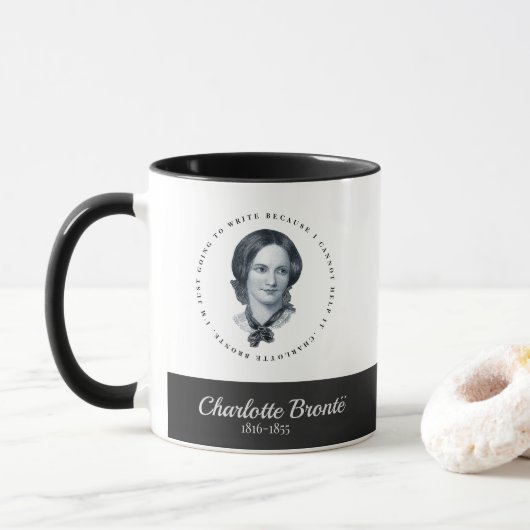 Charlotte Bronte Portrait en Quote Mok (Met donut)
