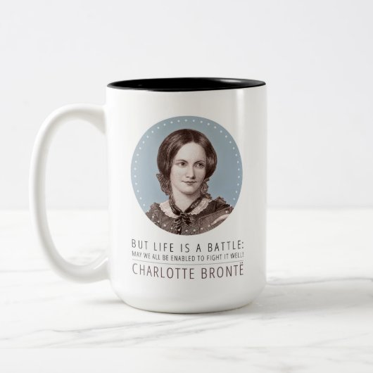 Charlotte Bronte Portrait en Quote Tweekleurige Koffiemok (Links)