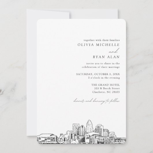 Charlotte Bruiloft Elegante Skyline uitnodiging (Voorkant)