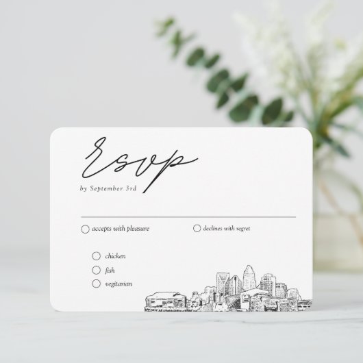 Charlotte Bruiloft Traditionele RSVP Maaltijden Op Informatiekaartje (Staand voorkant)