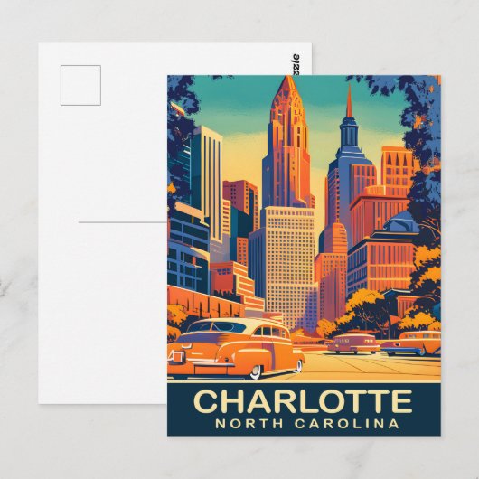 Charlotte, Centrum, North Carolina, Reizen Briefkaart (Voorkant / Achterkant)