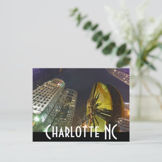 Charlotte Downtown 's nachts Briefkaart (Staand voorkant)