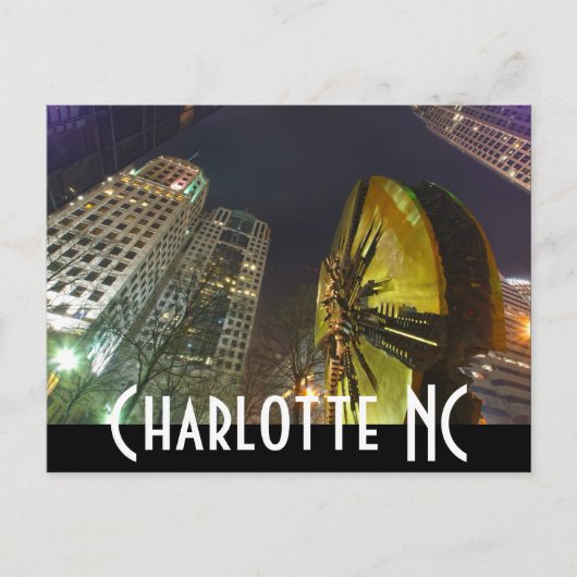 Charlotte Downtown 's nachts Briefkaart (Voorkant)