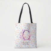 Charlotte Elegant Bloemendessin Initialen Pastelkl Tote Bag (Voorkant)