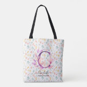 Charlotte Elegant Bloemendessin Initialen Pastelkl Tote Bag (Achterkant)