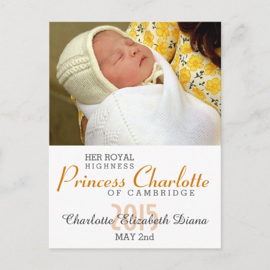 Charlotte Elizabeth Diana - British Will Kate Aankondigingskaart (Voorkant)