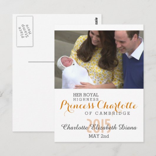 Charlotte Elizabeth Diana - British Will Kate Briefkaart (Voorkant / Achterkant)