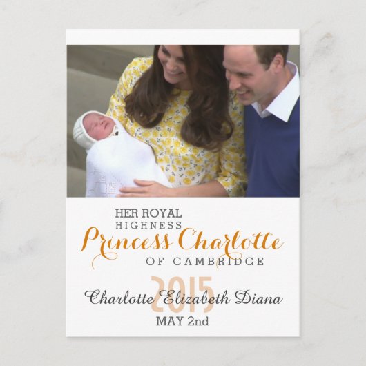 Charlotte Elizabeth Diana - British Will Kate Briefkaart (Voorkant)