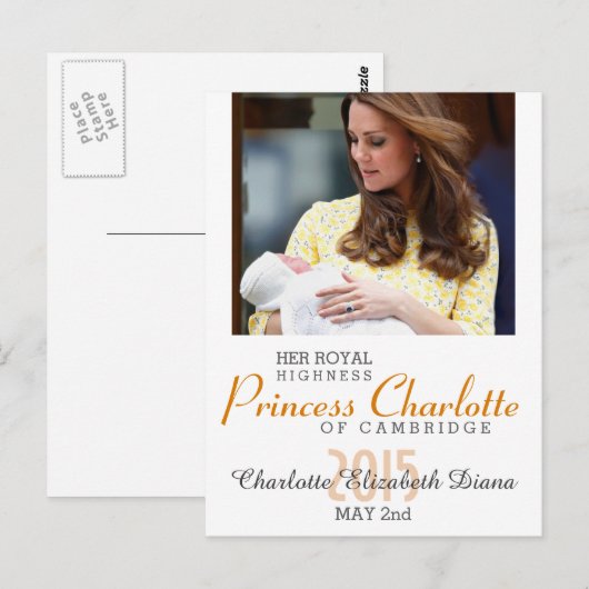 Charlotte Elizabeth Diana - British Will Kate Briefkaart (Voorkant / Achterkant)