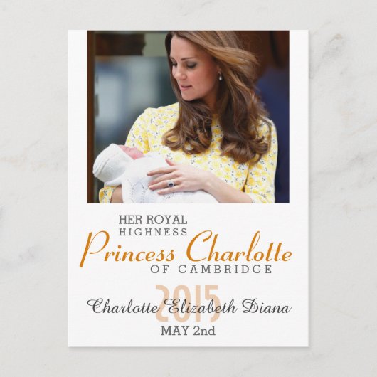 Charlotte Elizabeth Diana - British Will Kate Briefkaart (Voorkant)